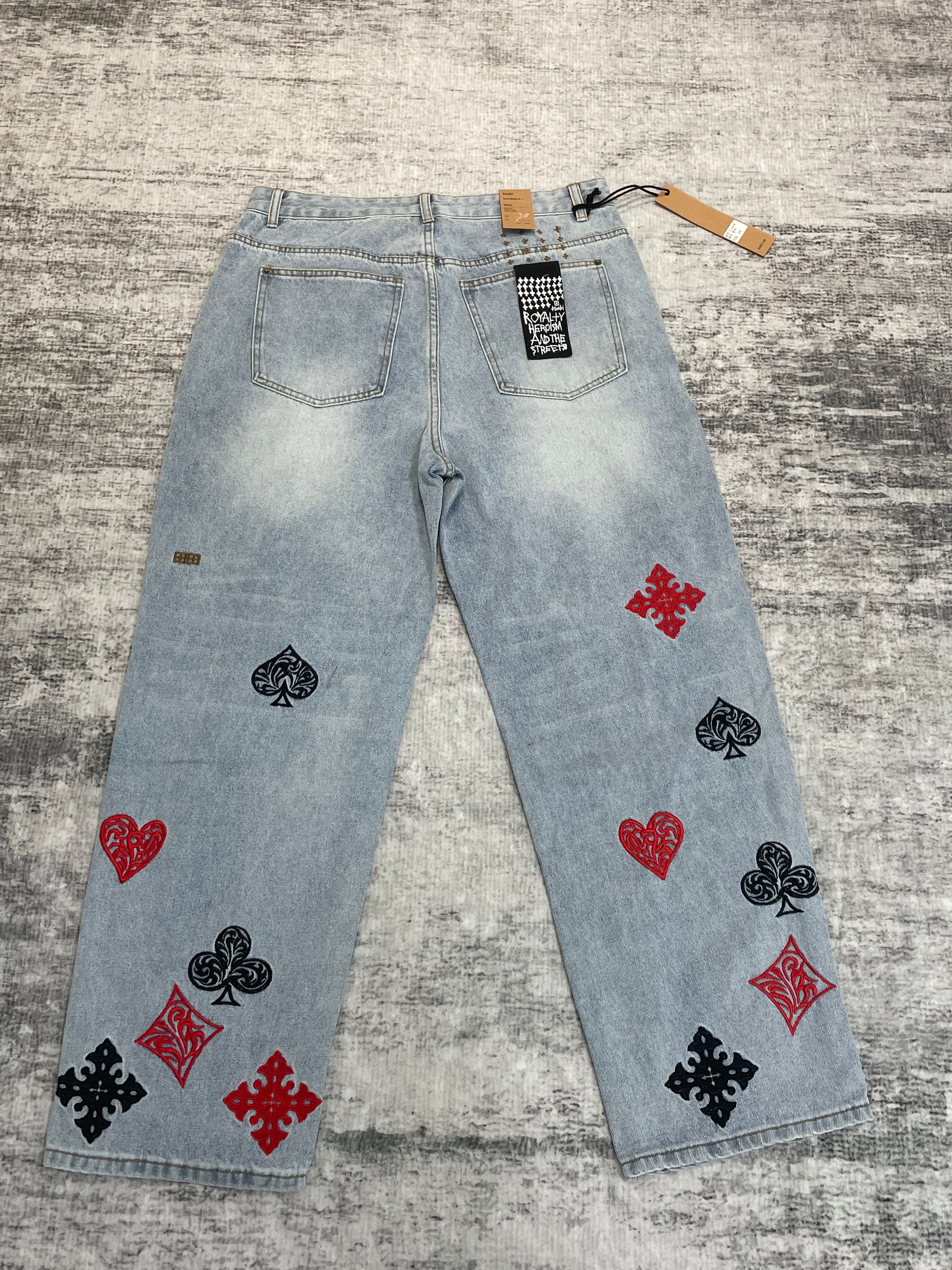 Ksubi Poker Suit Embroidery Light Wash Baggy Jeans