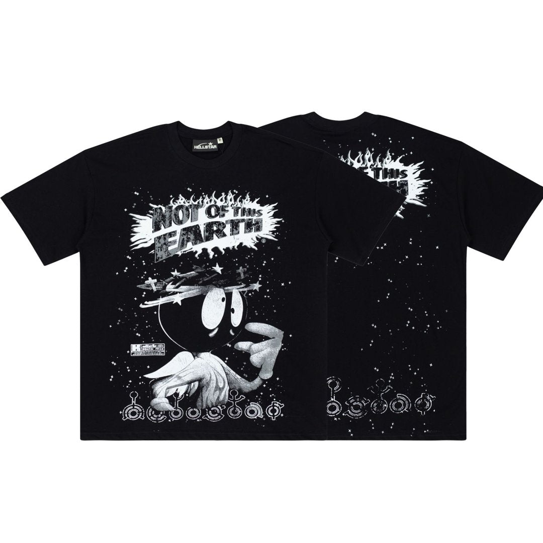 Hellstar Not Of This Earth Cartoon Black Tee