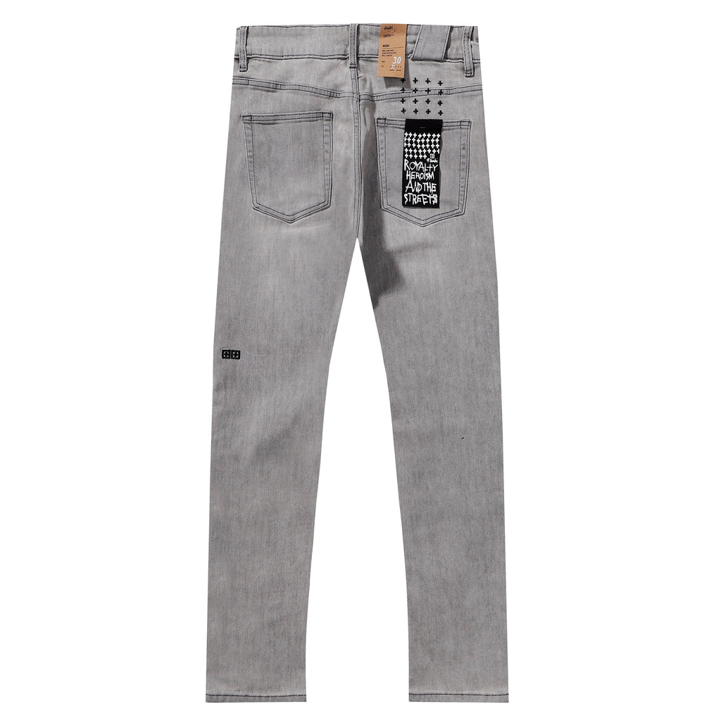 Ksubi Light Grey Washed KSUBI Letter Embroidery Slim Jeans