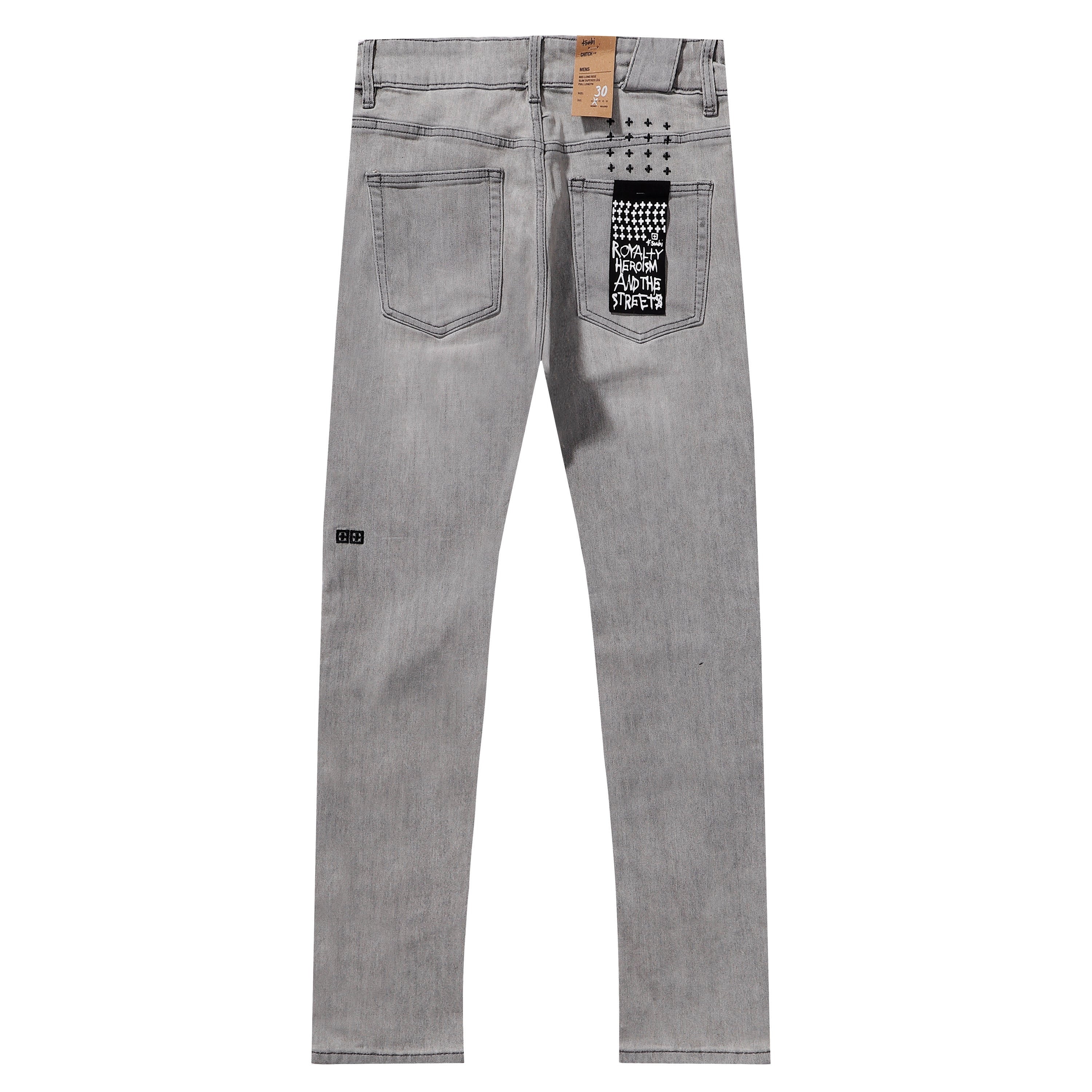 Ksubi Light Grey Washed KSUBI Letter Embroidery Slim Jeans