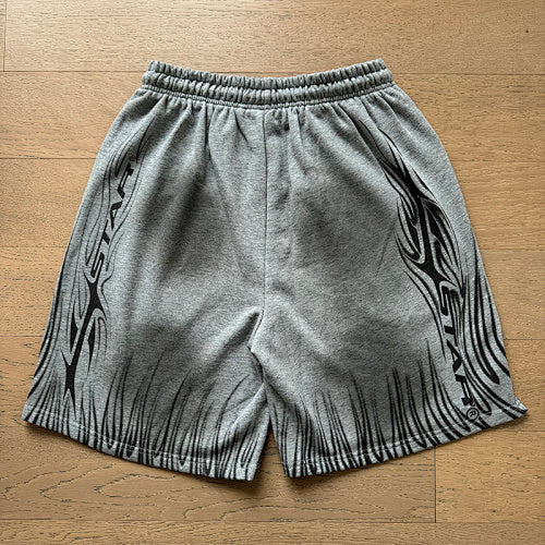 Hellstar 11 Symbol & Flame Graphic Tee & Shorts Set (Washed Black & Grey)
