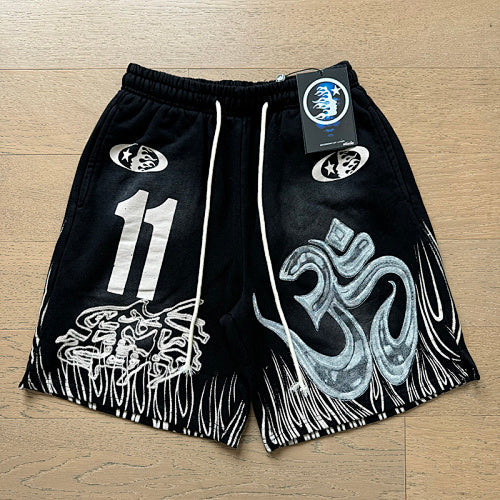 Hellstar 11 Symbol & Flame Graphic Tee & Shorts Set (Washed Black & Grey)