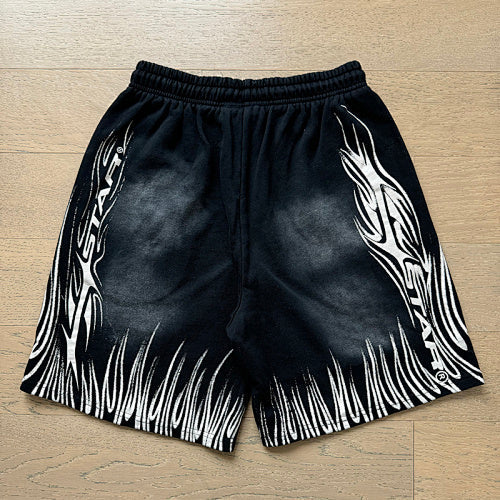 Hellstar 11 Symbol & Flame Graphic Tee & Shorts Set (Washed Black & Grey)