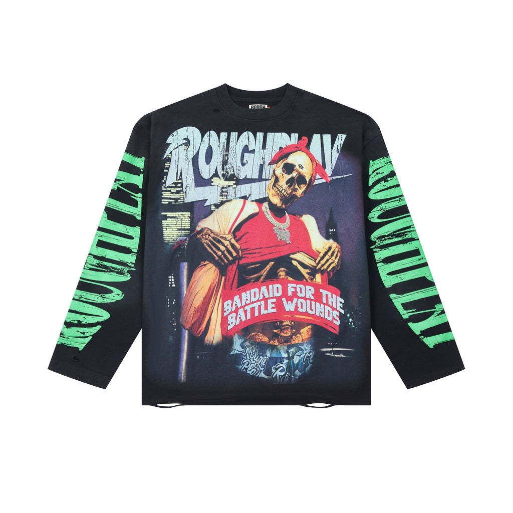 ROUGHPLAY Hip Hop Bandana Skeleton Vintage Long Sleeve Tee