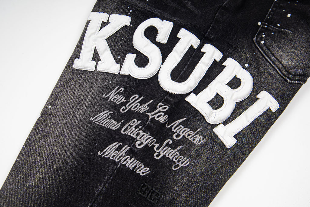 Ksubi Splash Ink Print Slim Black Washed Jeans