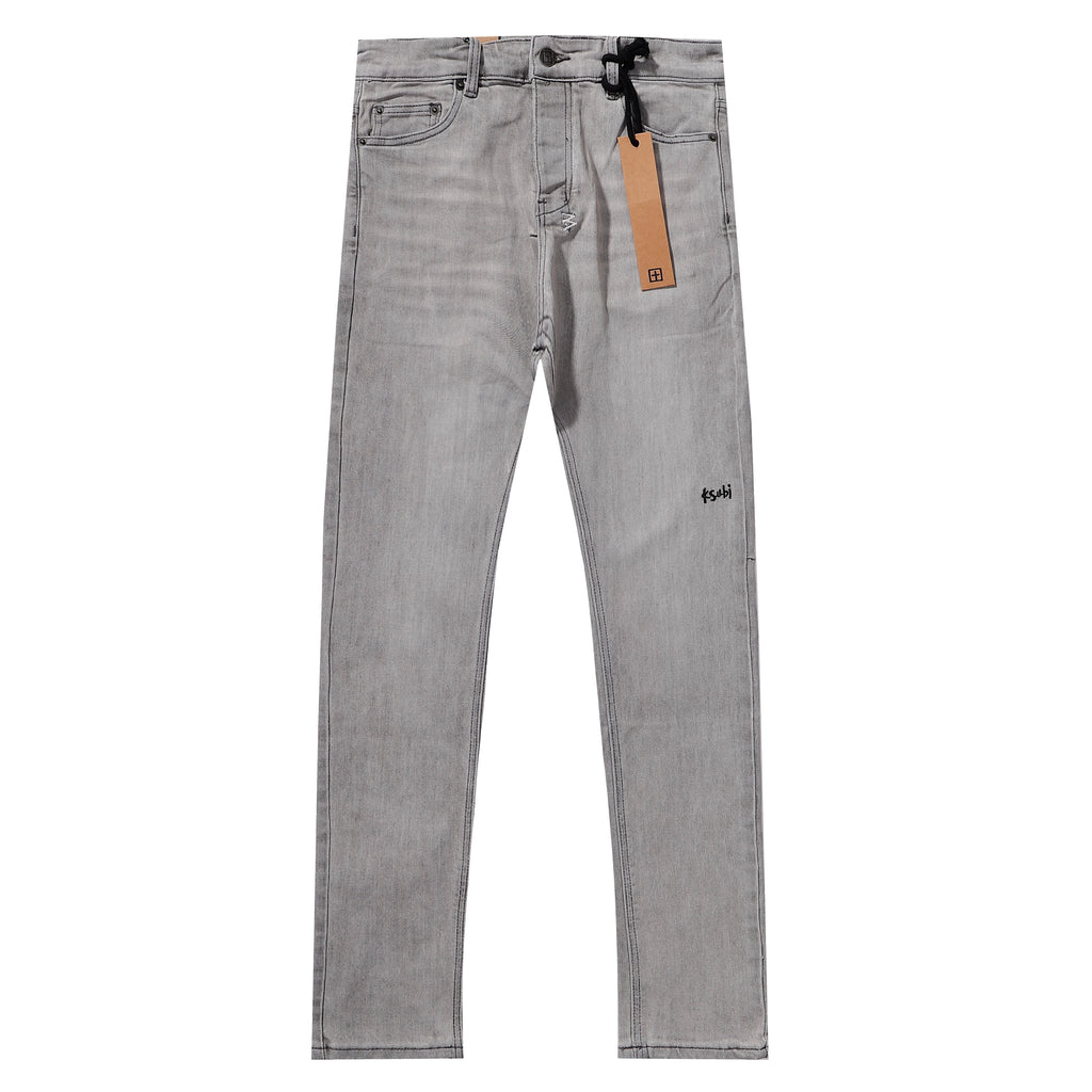 Ksubi Light Grey Washed KSUBI Letter Embroidery Slim Jeans