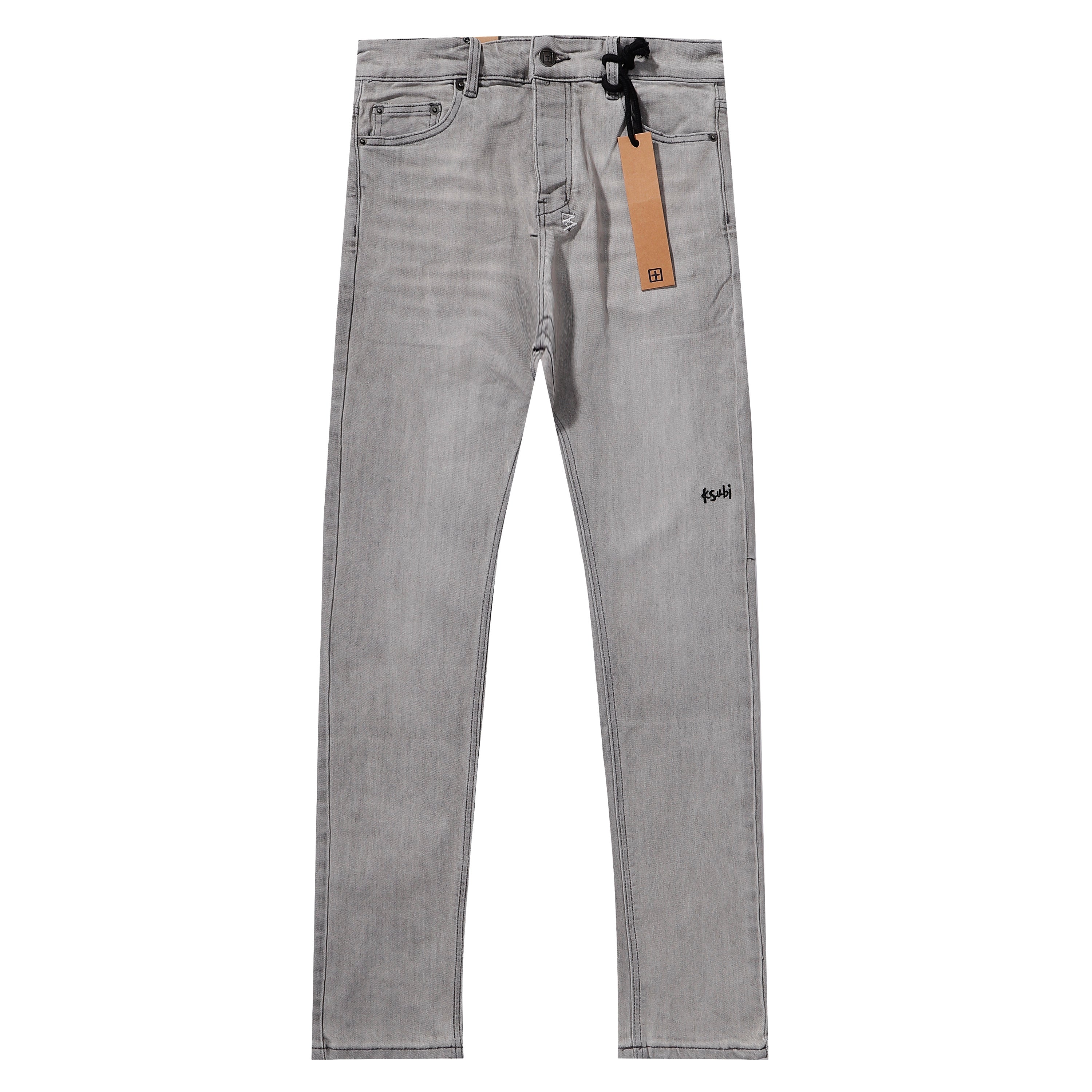 Ksubi Light Grey Washed KSUBI Letter Embroidery Slim Jeans