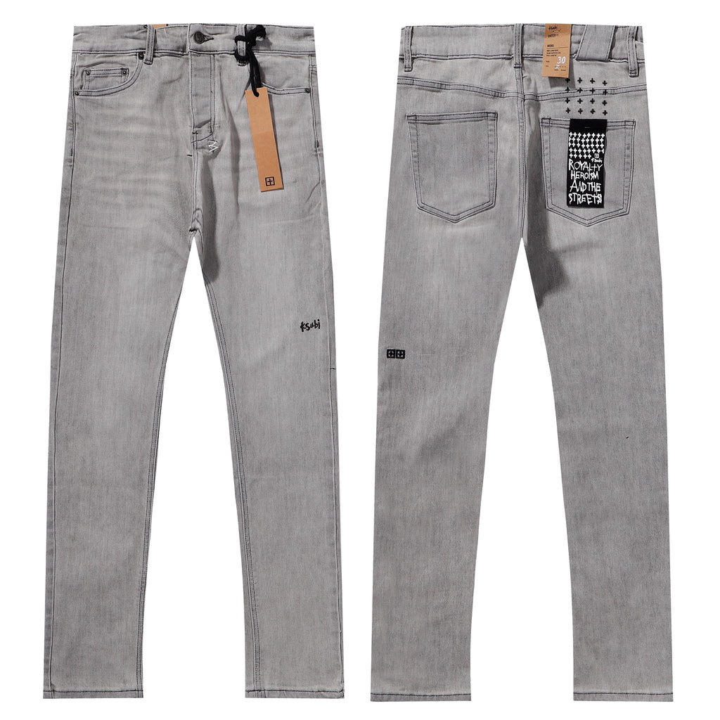 Ksubi Light Grey Washed KSUBI Letter Embroidery Slim Jeans