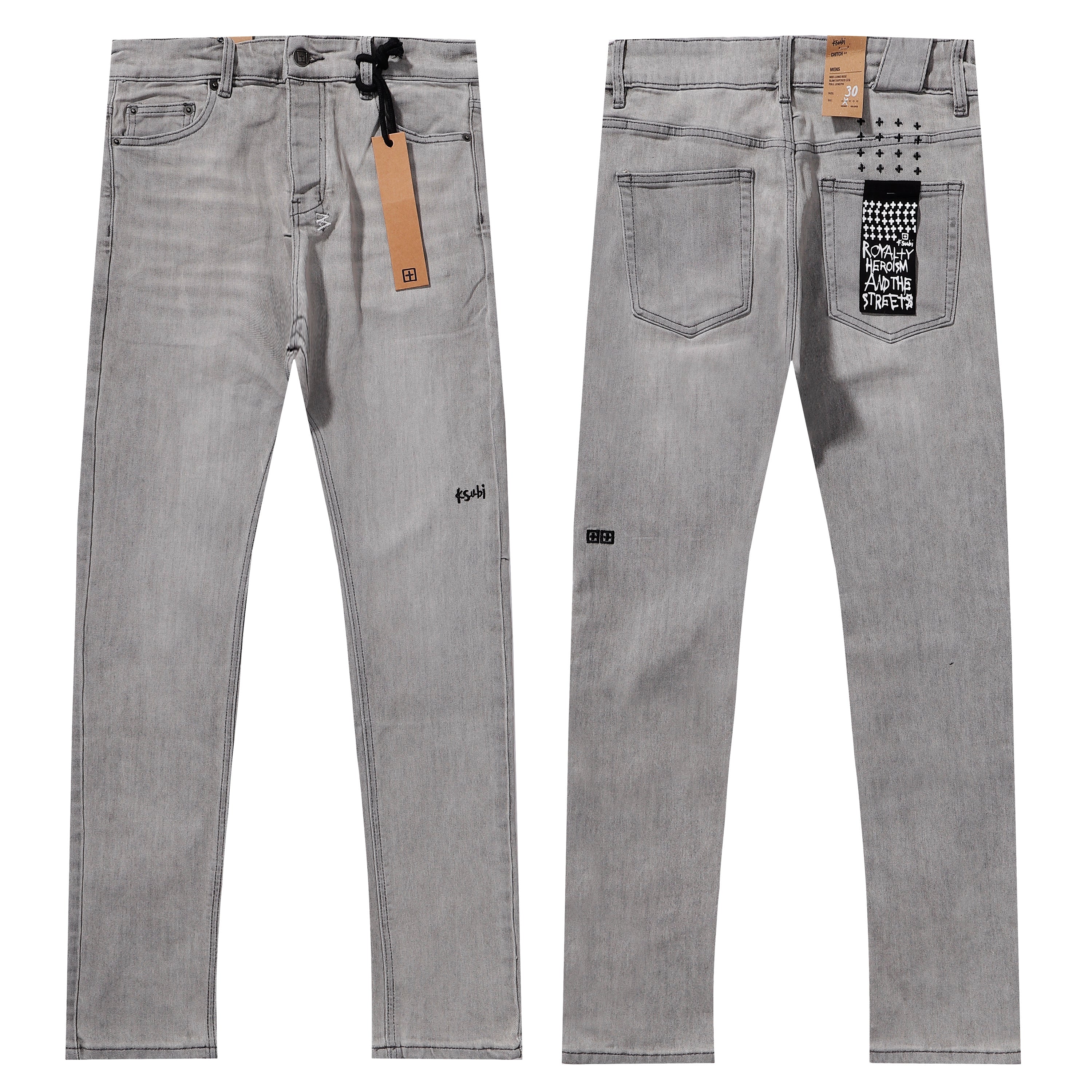 Ksubi Light Grey Washed KSUBI Letter Embroidery Slim Jeans