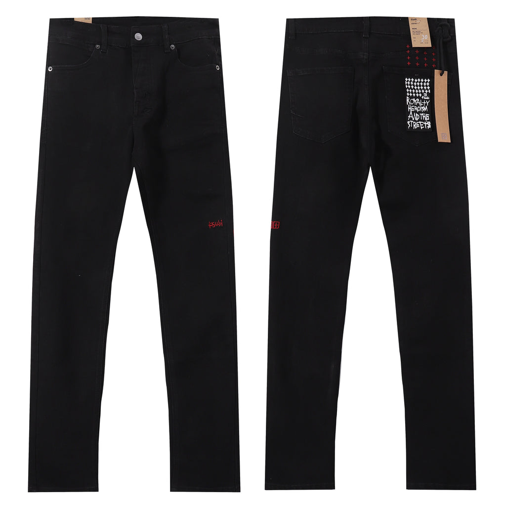 Ksubi Red KSUBI Letter Embroidery Solid Black Slim Jeans
