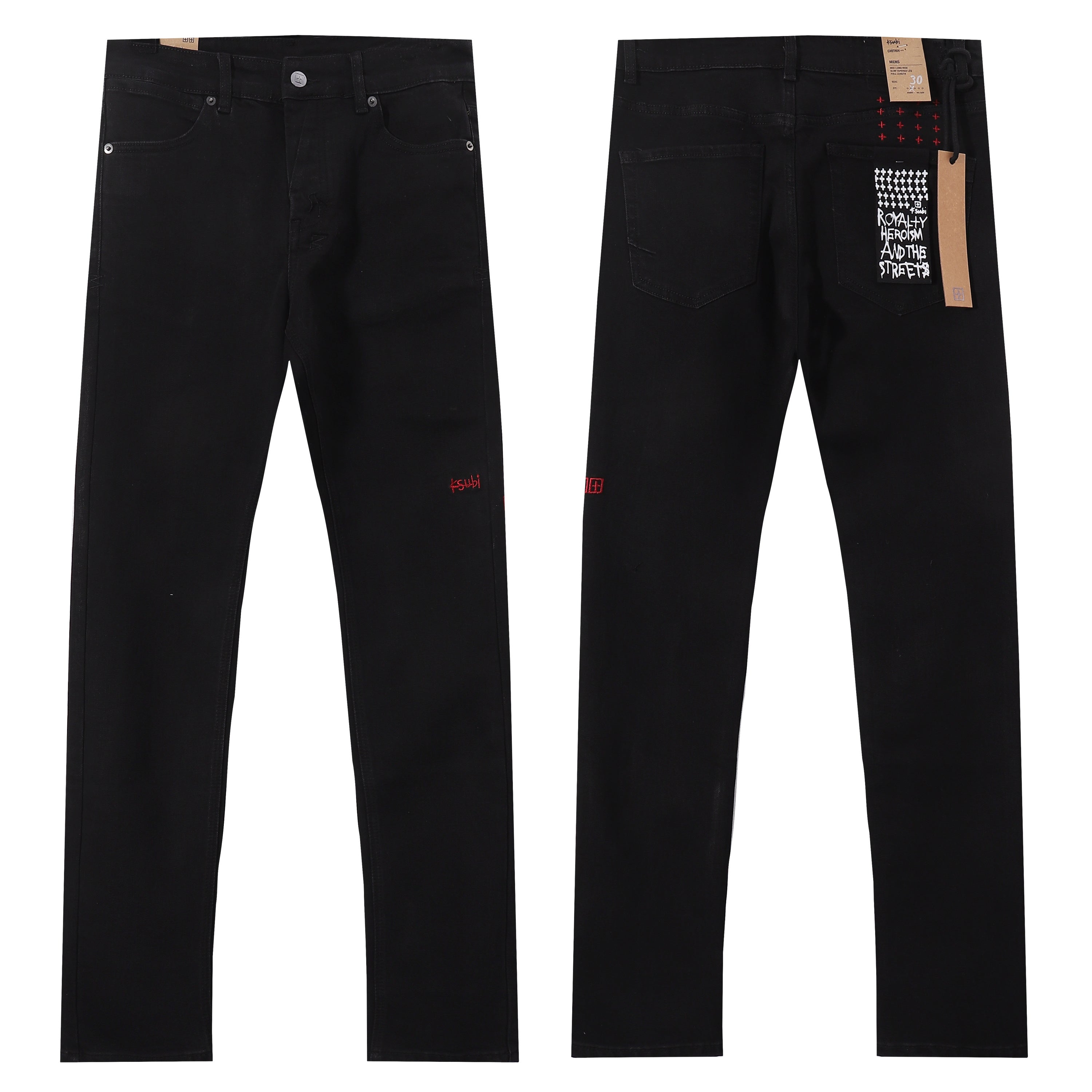 Ksubi Red KSUBI Letter Embroidery Solid Black Slim Jeans