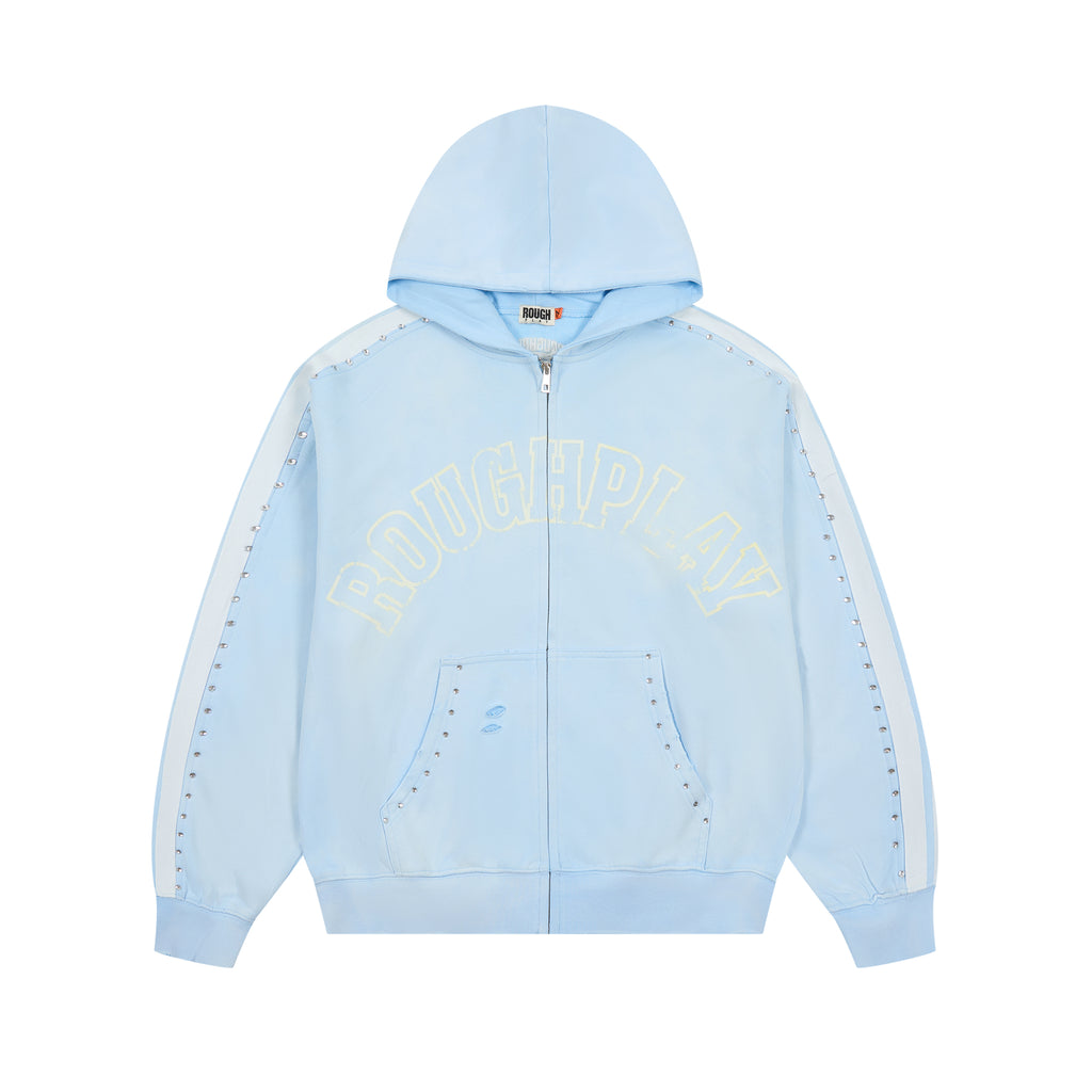 ROUGHPLAY Studded Stripe Vintage Zip-Up Hoodie