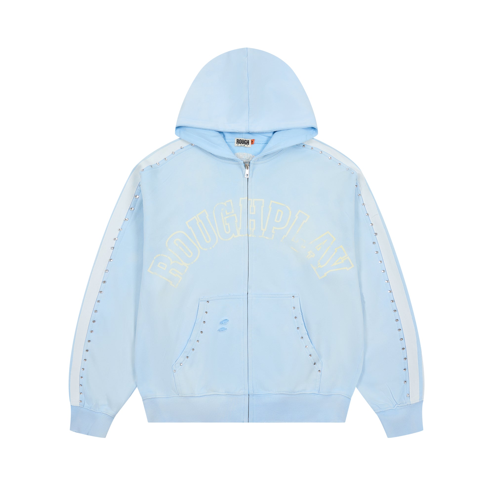 ROUGHPLAY Studded Stripe Vintage Zip-Up Hoodie