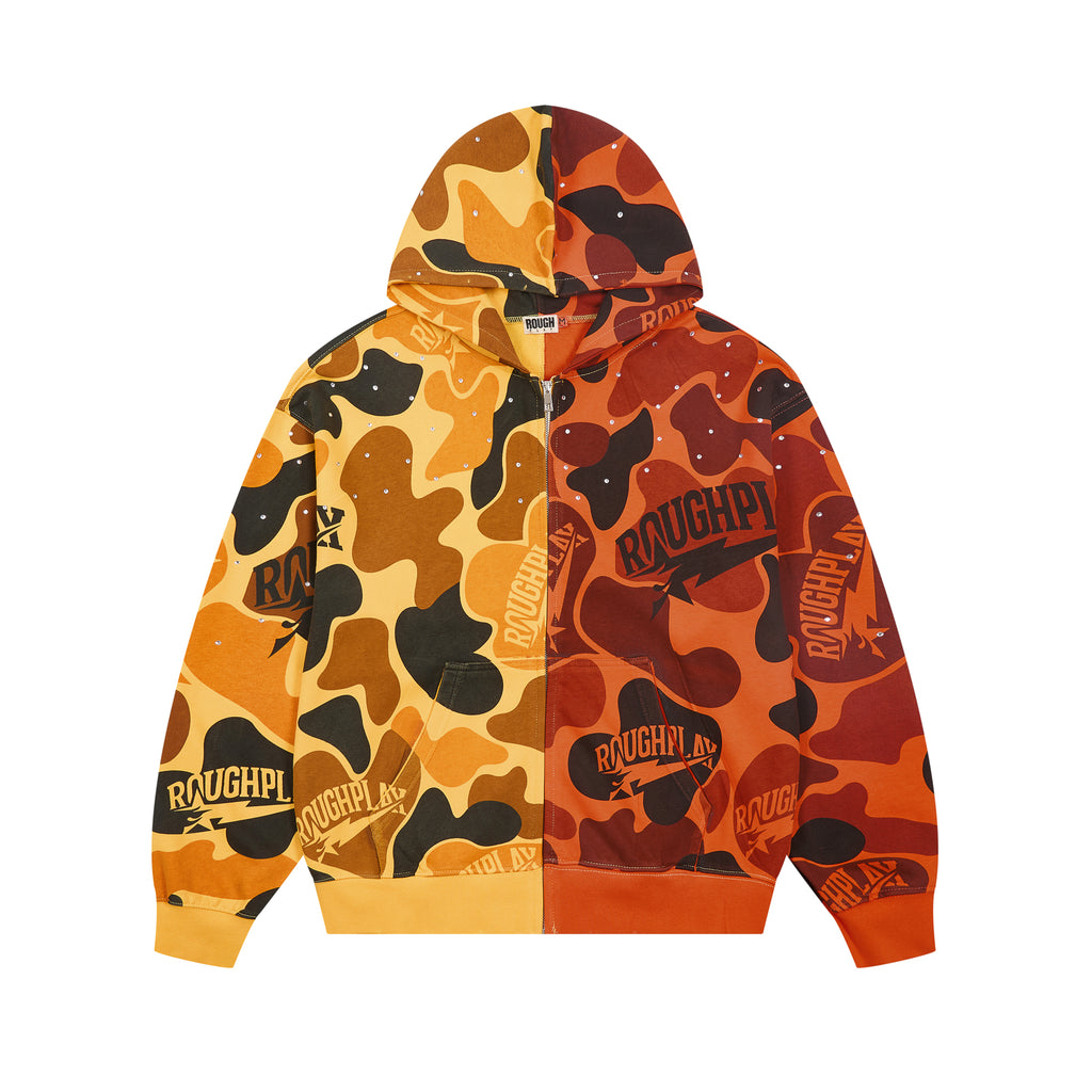 ROUGHPLAY Split Camo Rhinestone Zip-Up Hoodie