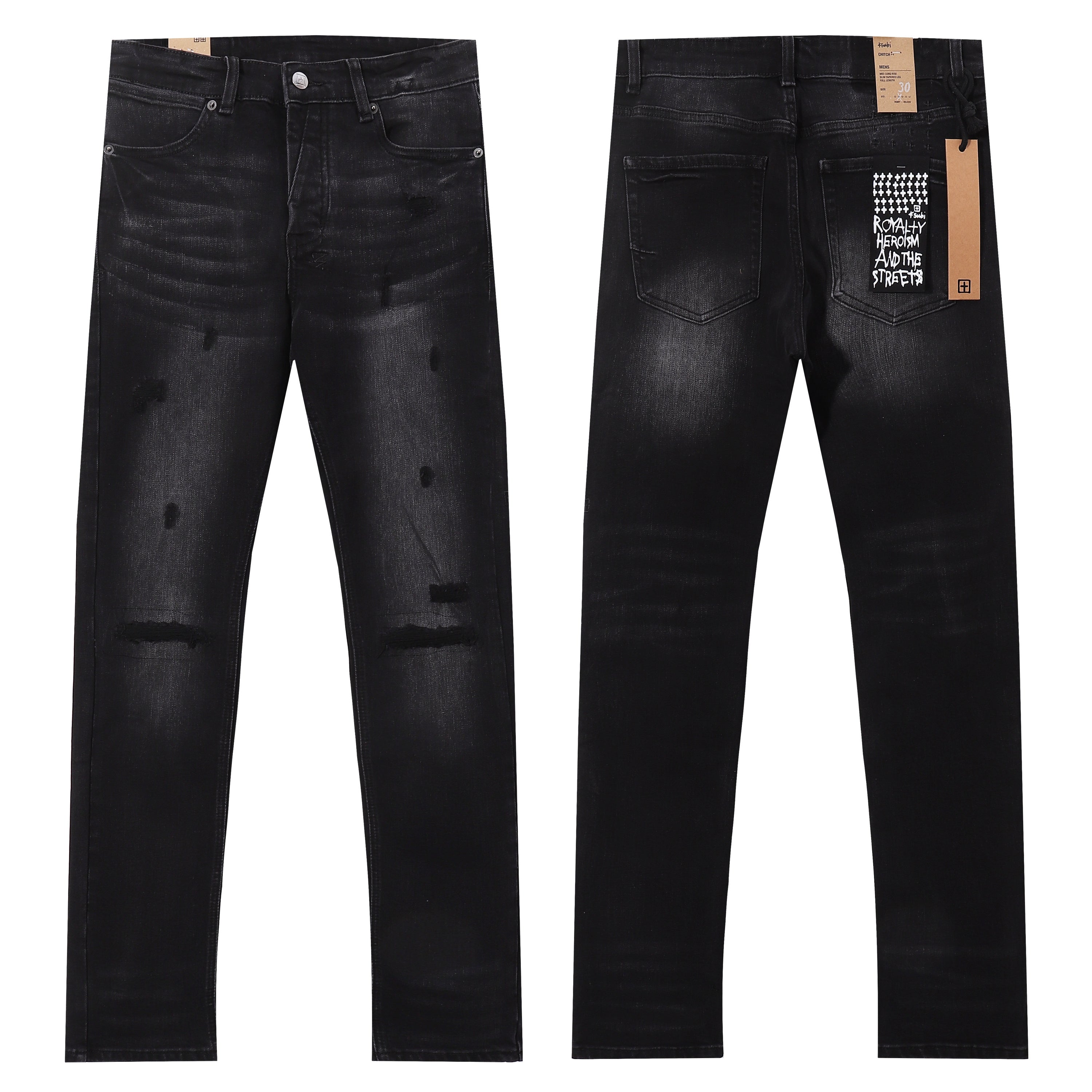 Ksubi Black Washed Multi Frayed Rip Slim Jeans
