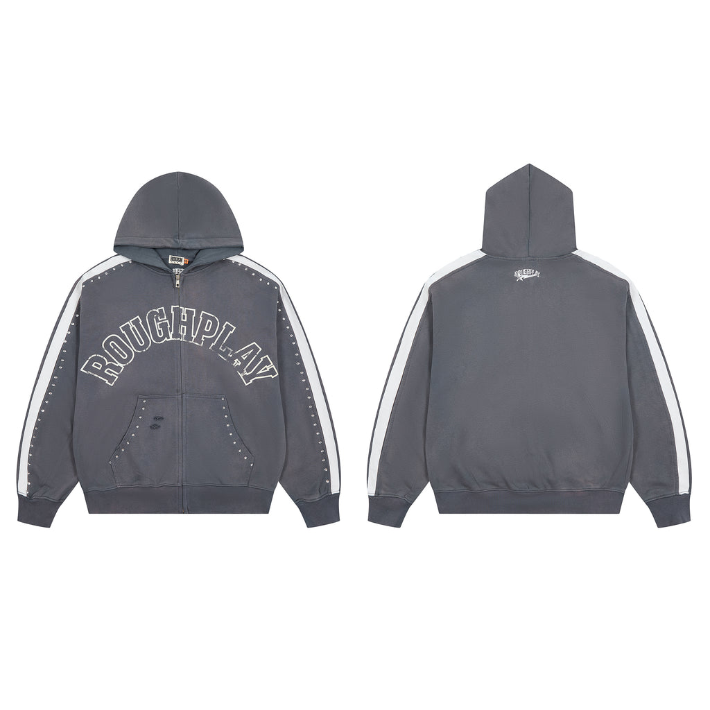 ROUGHPLAY Studded Stripe Vintage Zip-Up Hoodie
