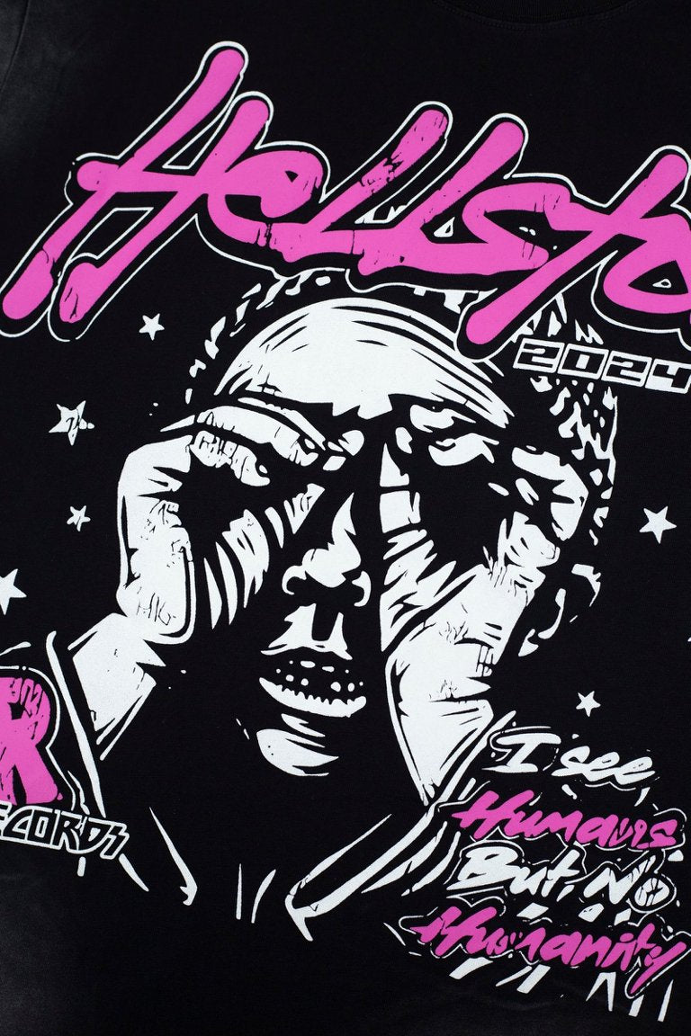 Hellstar Pink Letter Portrait Black Tee