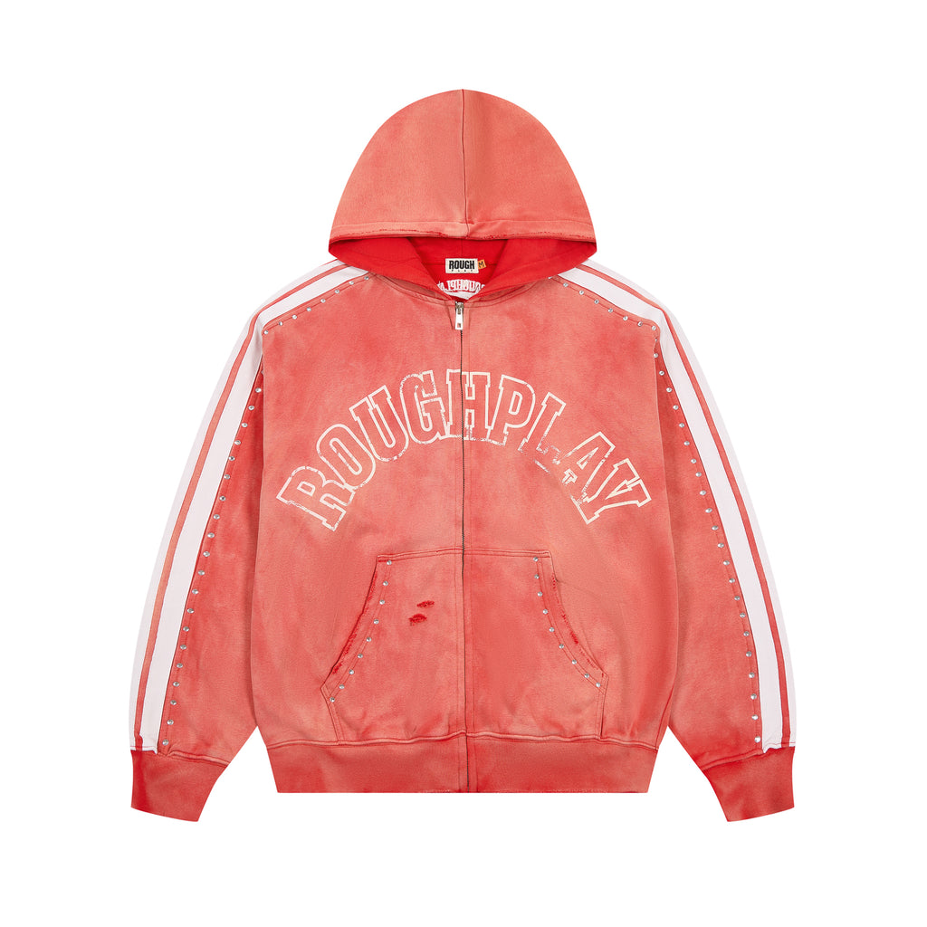 ROUGHPLAY Studded Stripe Vintage Zip-Up Hoodie
