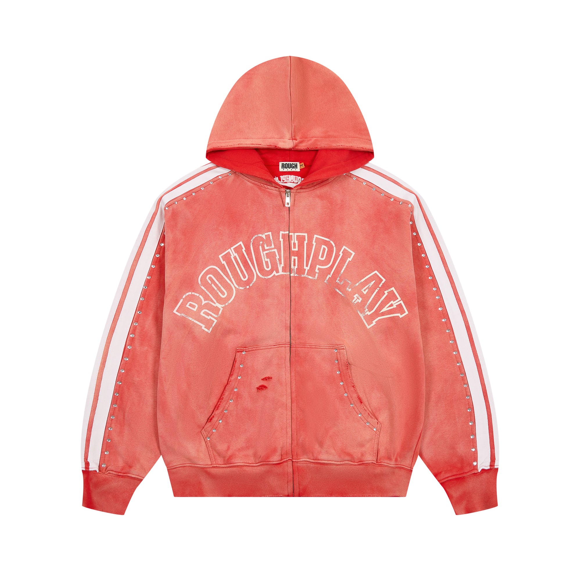 ROUGHPLAY Studded Stripe Vintage Zip-Up Hoodie