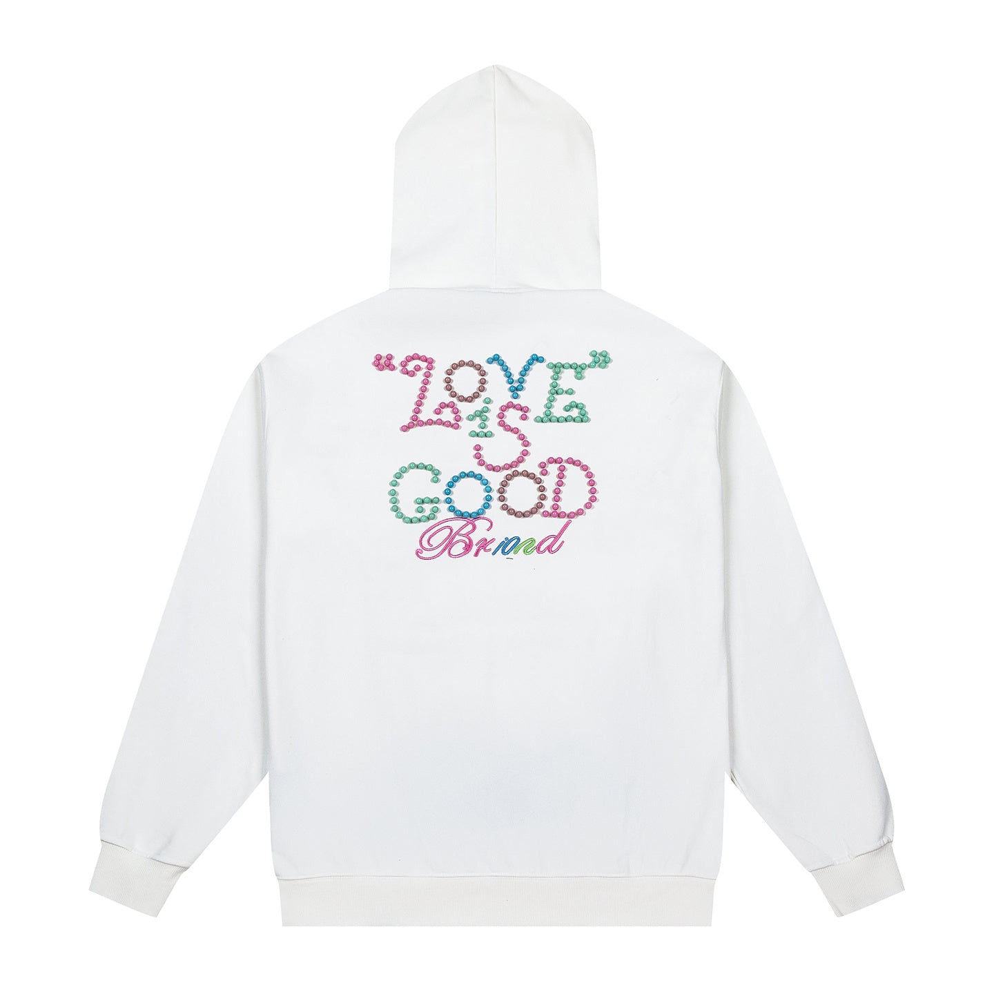 Color Rhinestone LOVE IS GOOD White Hoodie