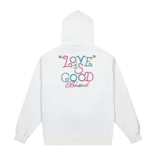 Color Rhinestone LOVE IS GOOD White Hoodie