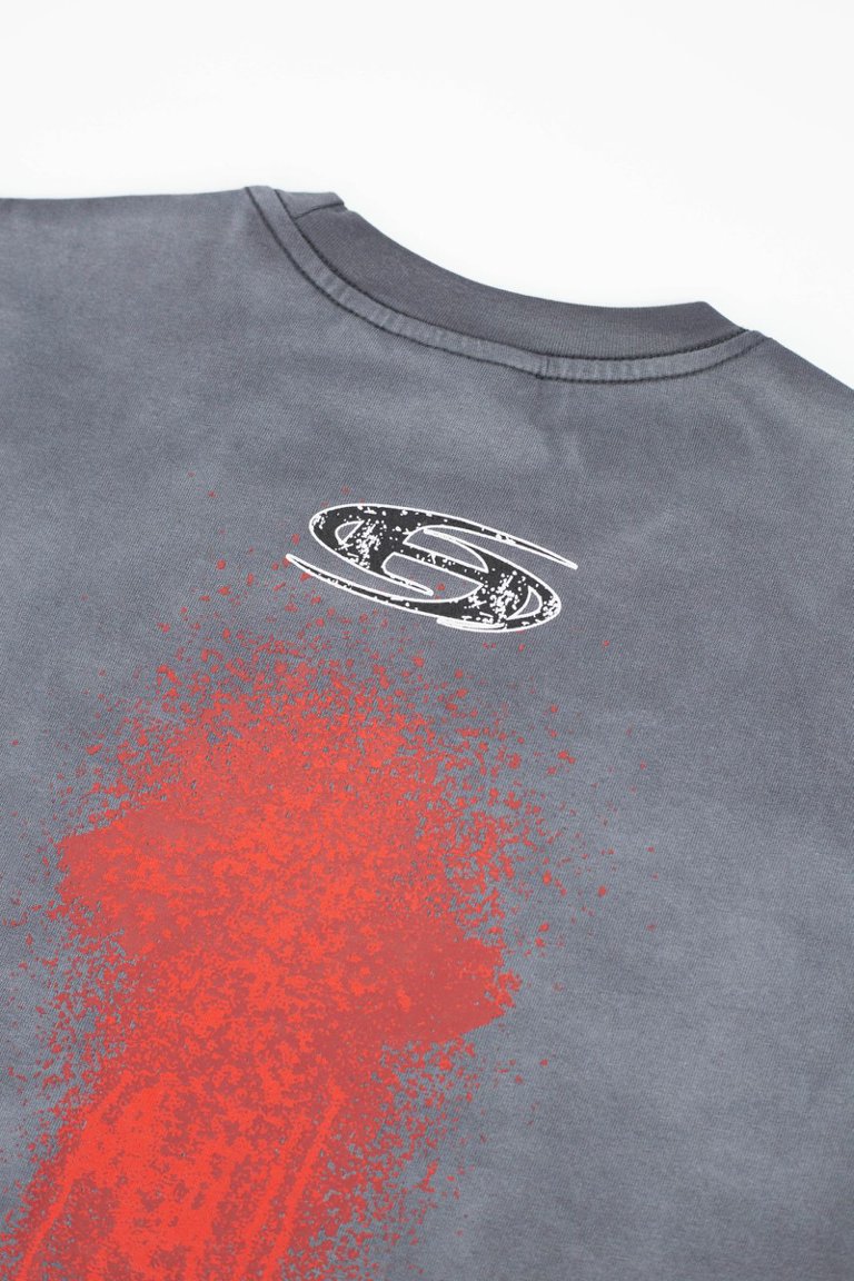 Hellstar Red Drip Blood Splash Washed Grey Tee