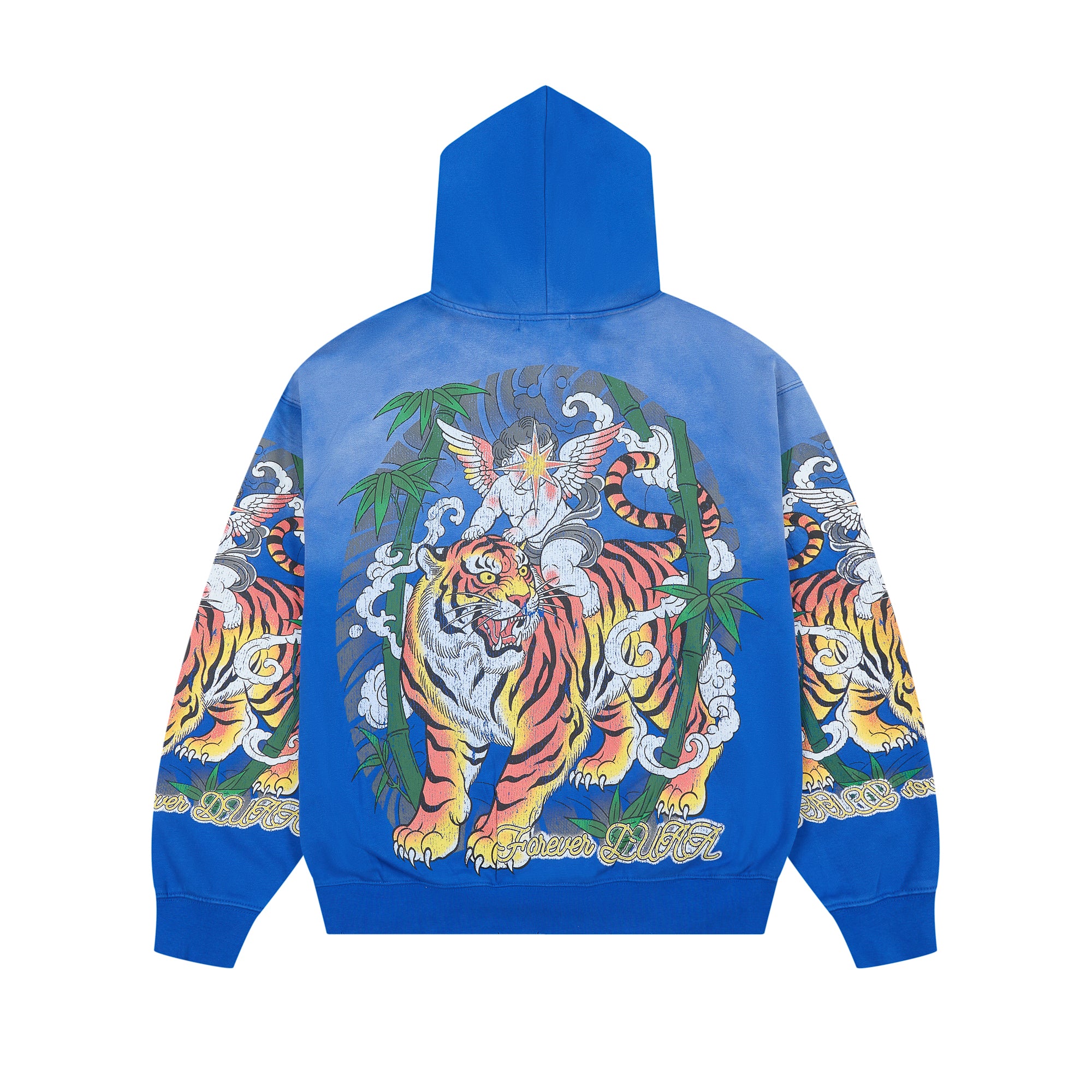 DUAA Angel Tiger Vintage Washed Blue Zip Up Hoodie