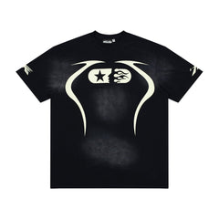 Hellstar Alien Outline Logo Vintage Washed Tee