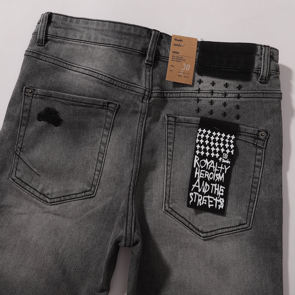 Ksubi Patch Distressed Grey Wash Slim Jeans