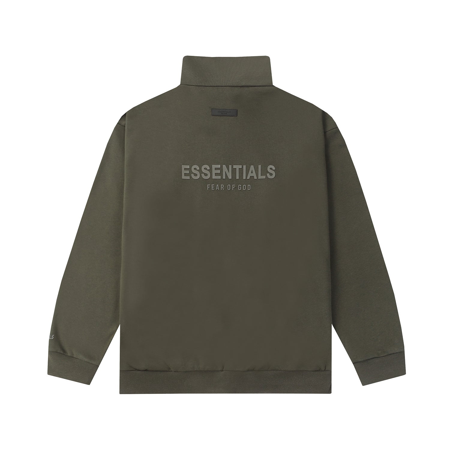 ESSENTIALS Fear Of God Olive Green Half Zip Mock Neck Sweatshirt