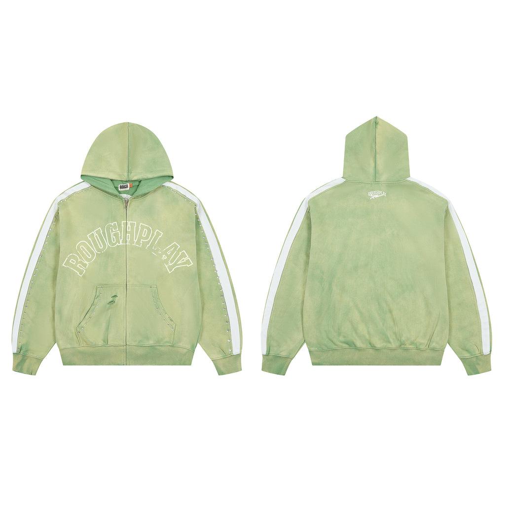 ROUGHPLAY Studded Stripe Vintage Zip-Up Hoodie