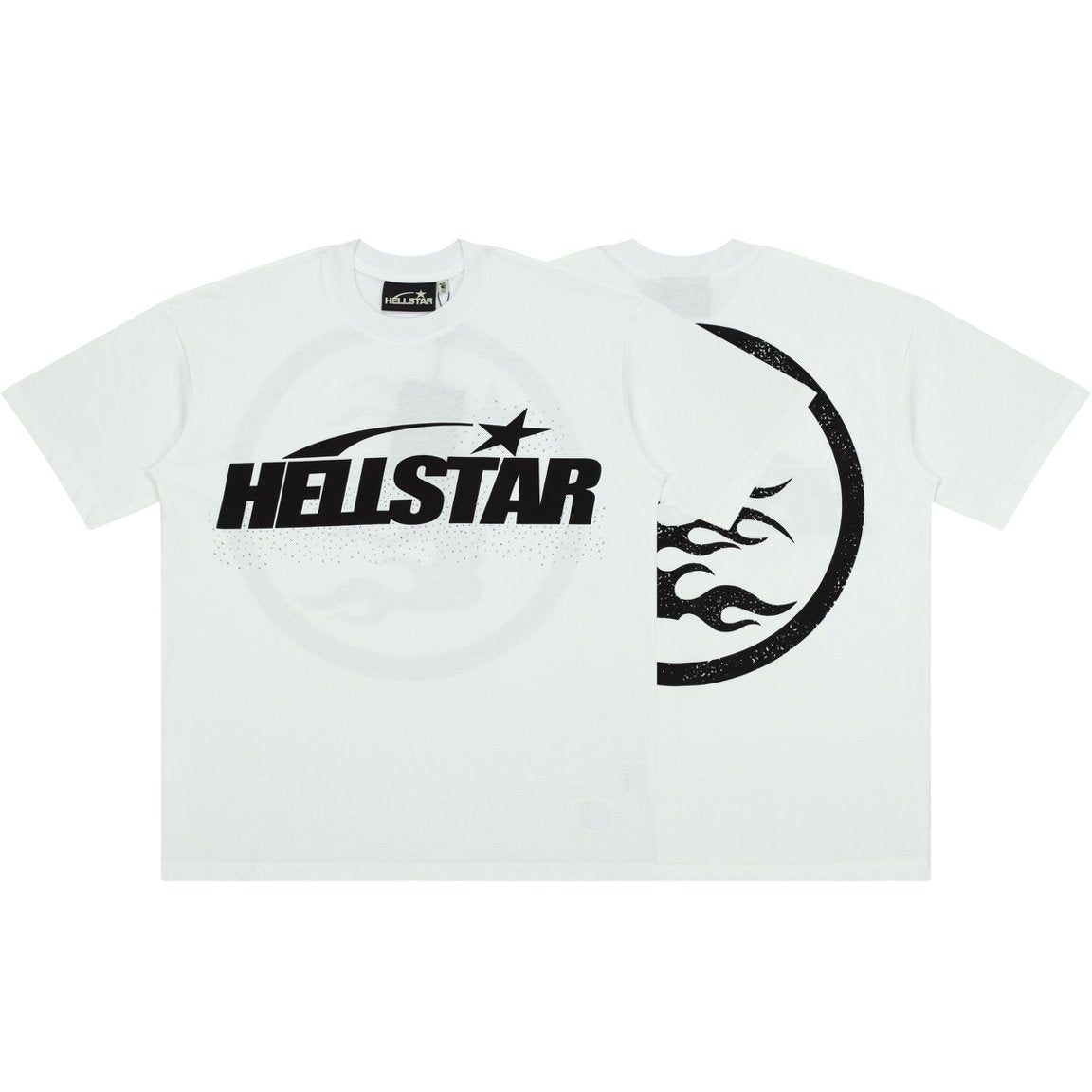 Hellstar Front Logo Back Circle Flame White Graphic Tee