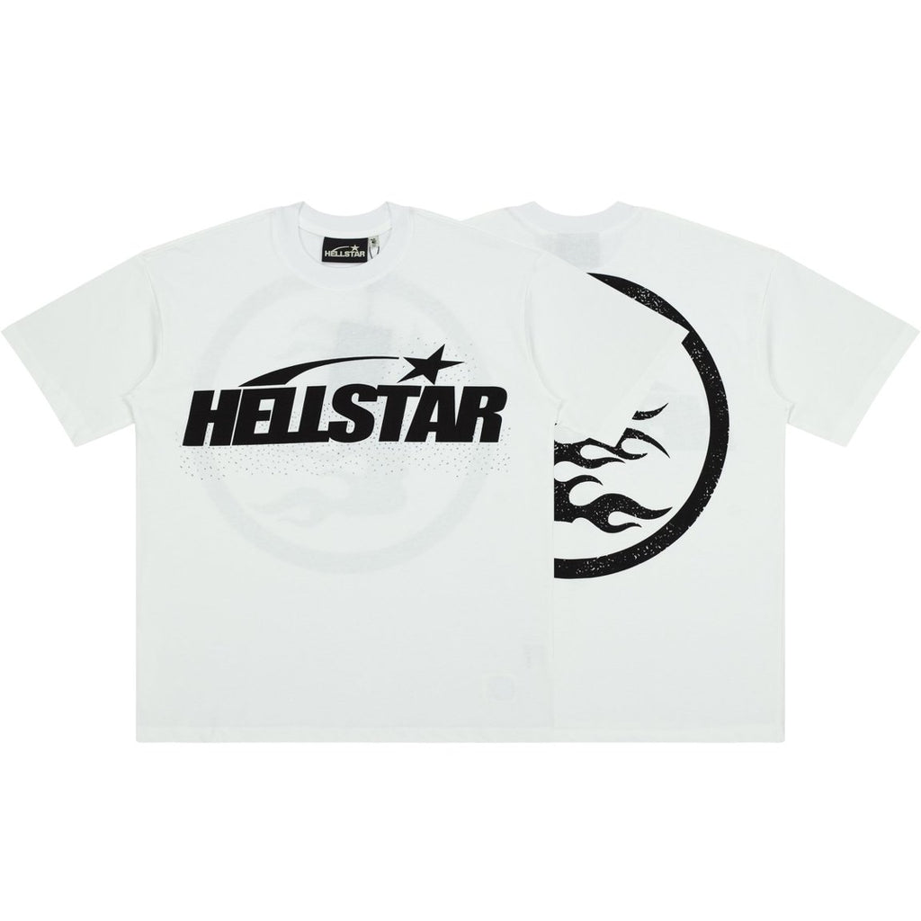Hellstar Front Logo Back Circle Flame White Graphic Tee