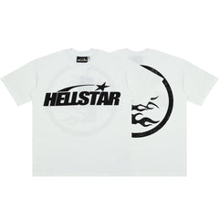 Hellstar Front Logo Back Circle Flame White Graphic Tee