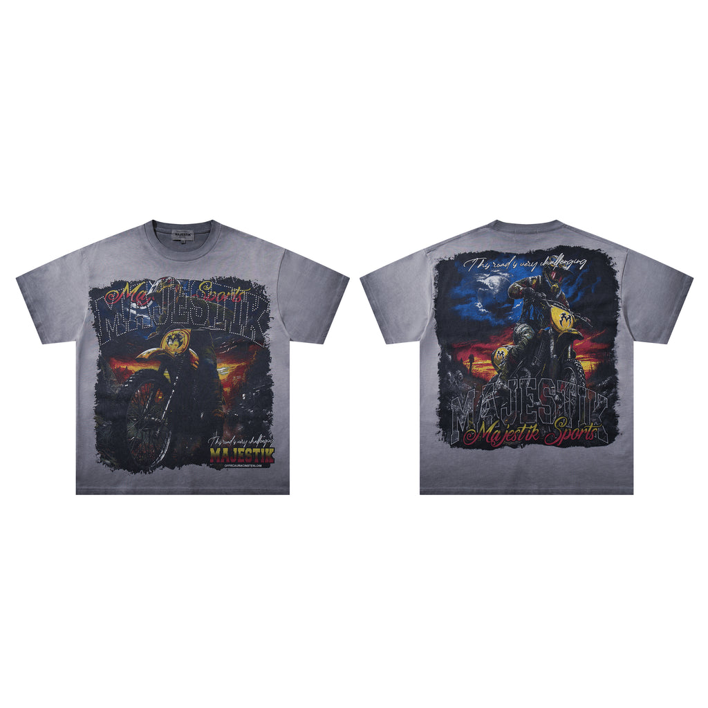 Majestik Dirt Bike Vintage Washed Grey Graphic Tee