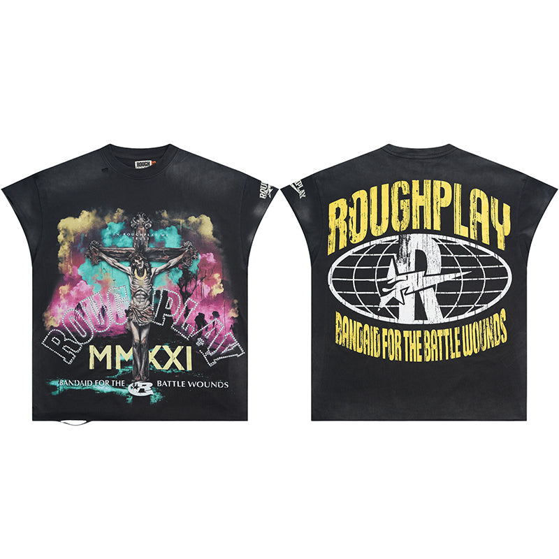 Rough Play T Shirts RoughPlay We Trust CutOff Sleeves (BRN)