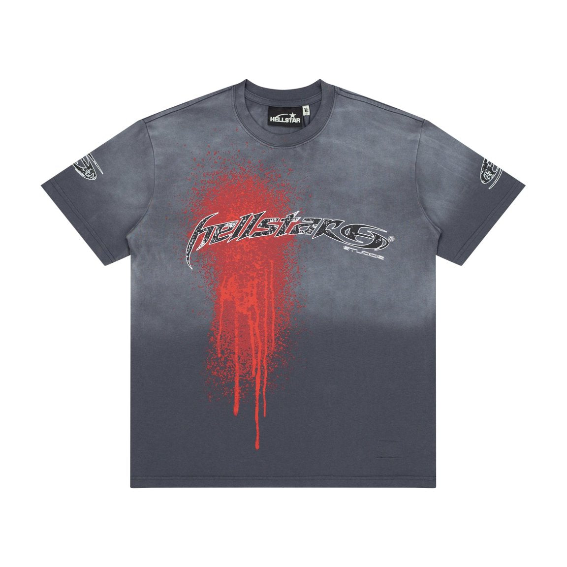 Hellstar Red Drip Blood Splash Washed Grey Tee