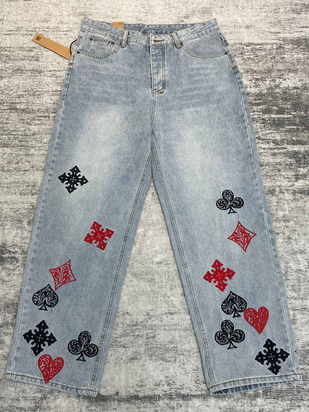 Ksubi Poker Suit Embroidery Light Wash Baggy Jeans