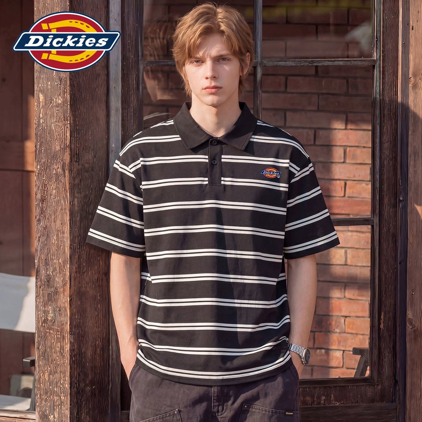 Dickies Emperor Cool Suitable Stripe Contrast Short Sleeve Polo Shirt Summer Thin Men's Classic Label Loose Top Clothes Y