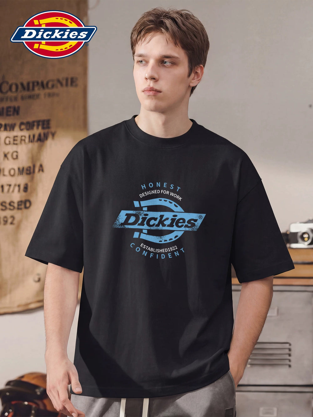 Dickies帝酷适夏季柔软短袖T恤男士圆领薄款印花体恤宽松半袖衫Y
