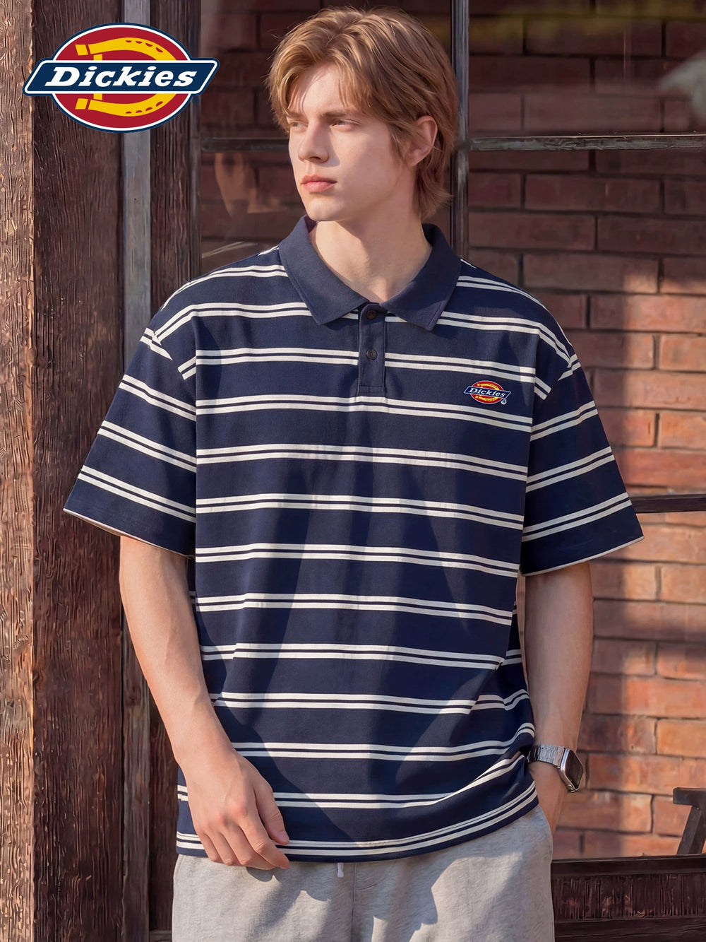Dickies Emperor Cool Suitable Stripe Contrast Short Sleeve Polo Shirt Summer Thin Men's Classic Label Loose Top Clothes Y