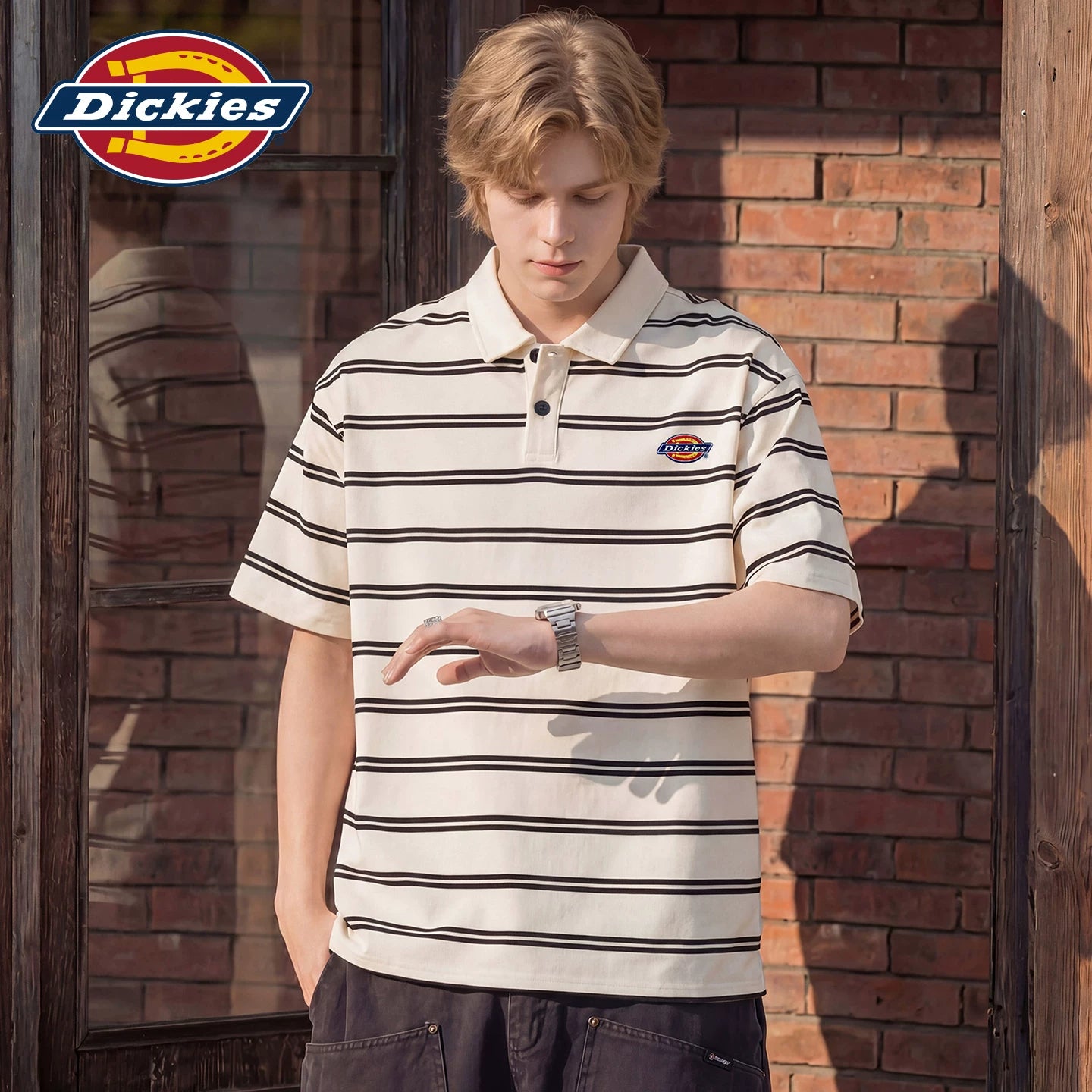Dickies Emperor Cool Suitable Stripe Contrast Short Sleeve Polo Shirt Summer Thin Men's Classic Label Loose Top Clothes Y