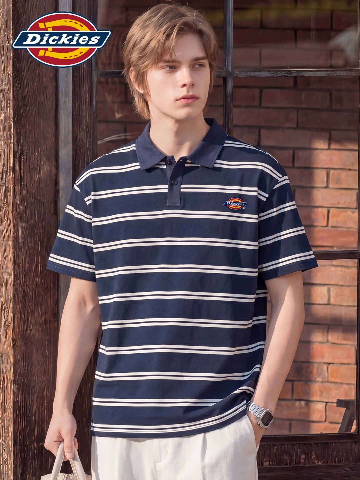 Dickies Emperor Cool Suitable Stripe Contrast Short Sleeve Polo Shirt Summer Thin Men's Classic Label Loose Top Clothes Y