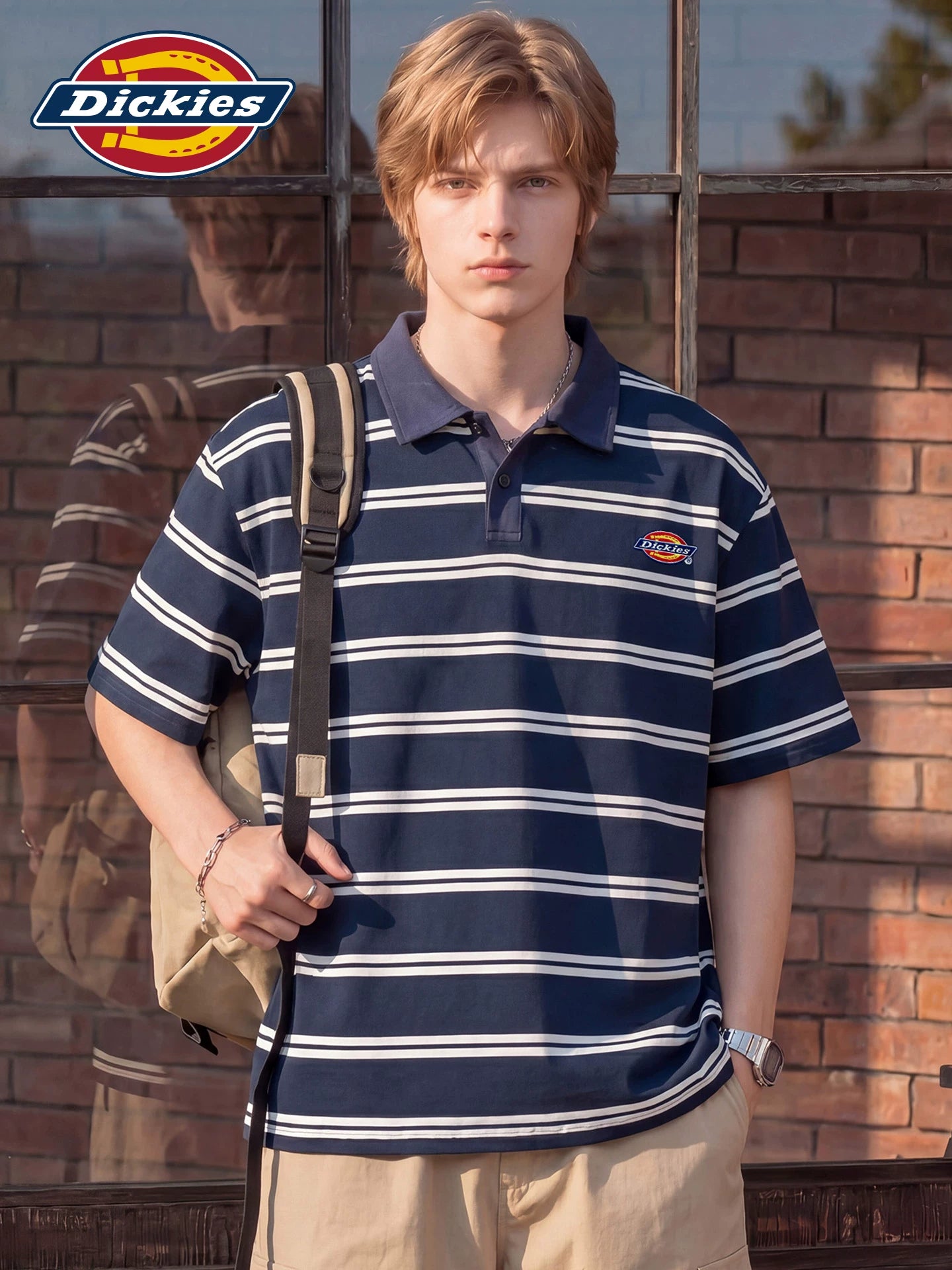 Dickies Emperor Cool Suitable Stripe Contrast Short Sleeve Polo Shirt Summer Thin Men's Classic Label Loose Top Clothes Y