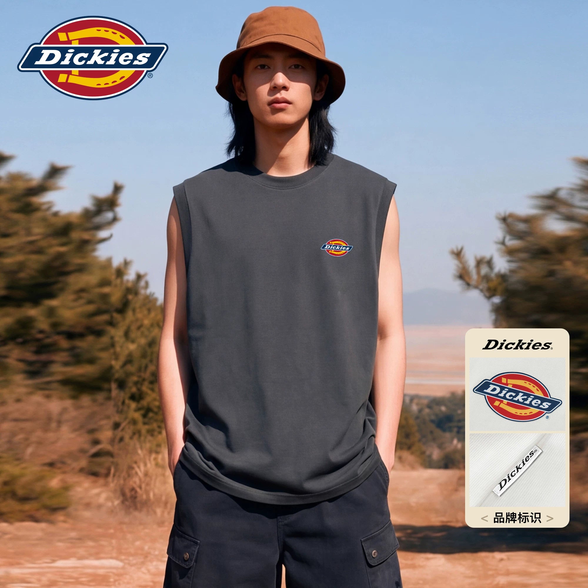 Dickies帝酷适纯棉坎肩背心男夏季宽松圆领休闲上衣情侣无袖T恤M