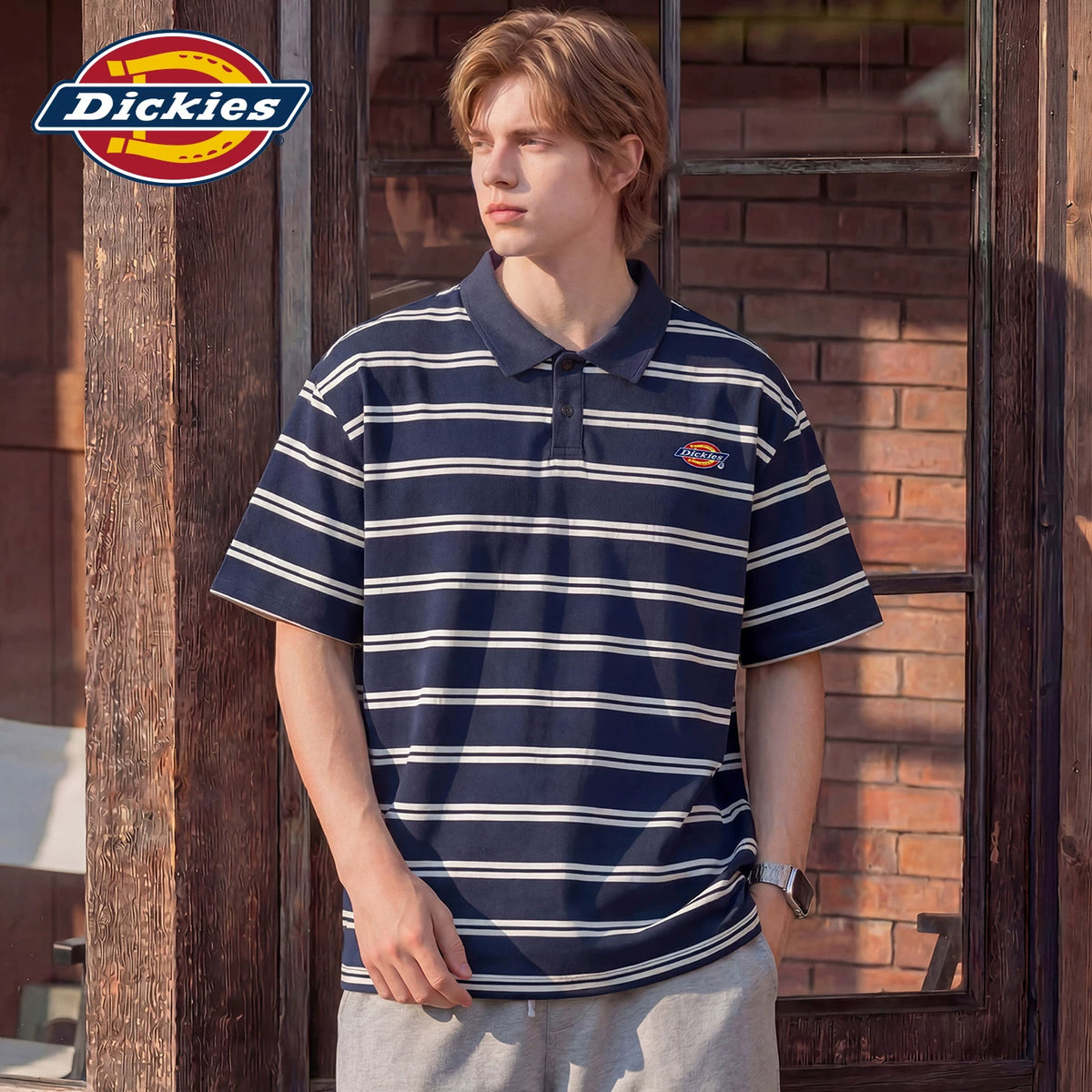 Dickies Emperor Cool Suitable Stripe Contrast Short Sleeve Polo Shirt Summer Thin Men's Classic Label Loose Top Clothes Y