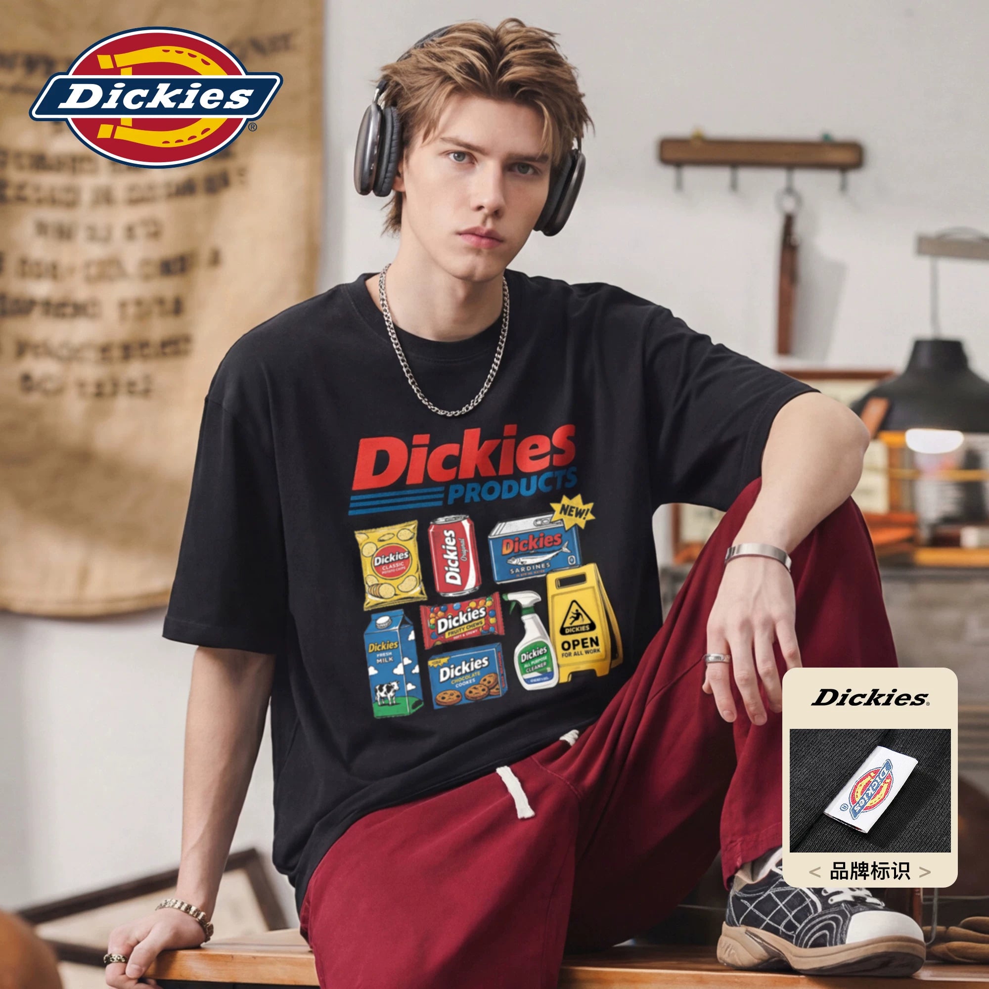 Dickies帝酷适美式趣味印花短袖t恤男潮牌半袖上衣街头百搭体恤M