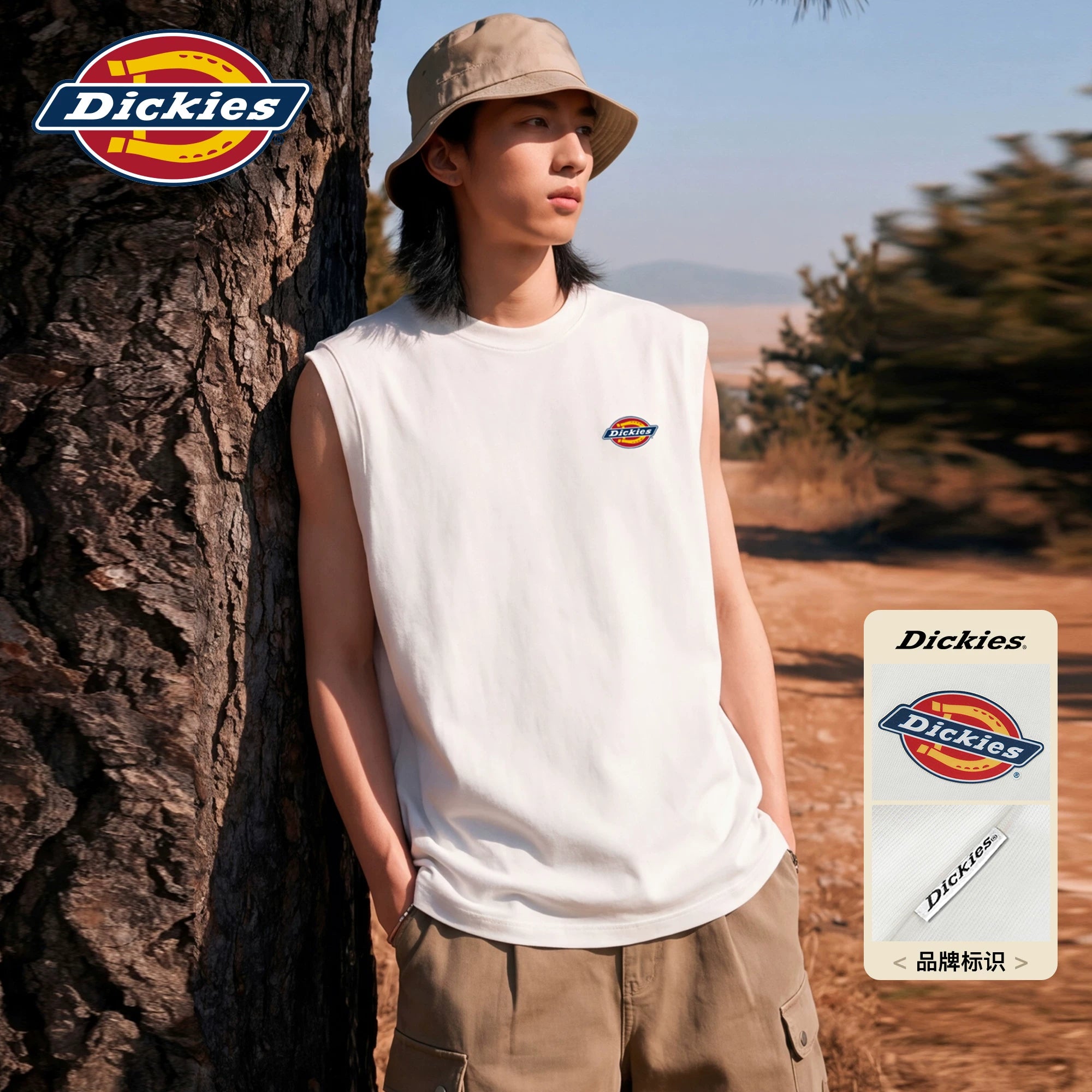 Dickies帝酷适纯棉坎肩背心男夏季宽松圆领休闲上衣情侣无袖T恤M