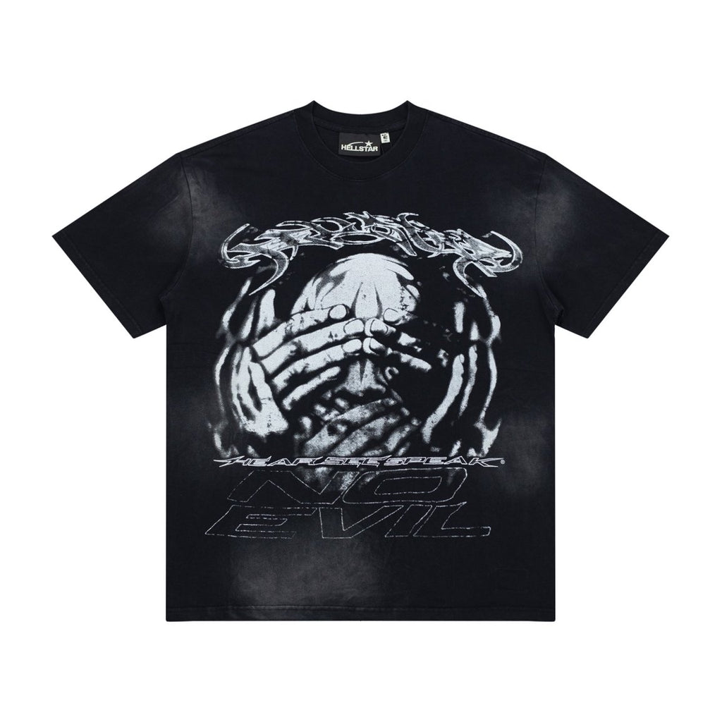 Hellstar No Evil Hear See Speak Skull Hands Vintage Washed Tee