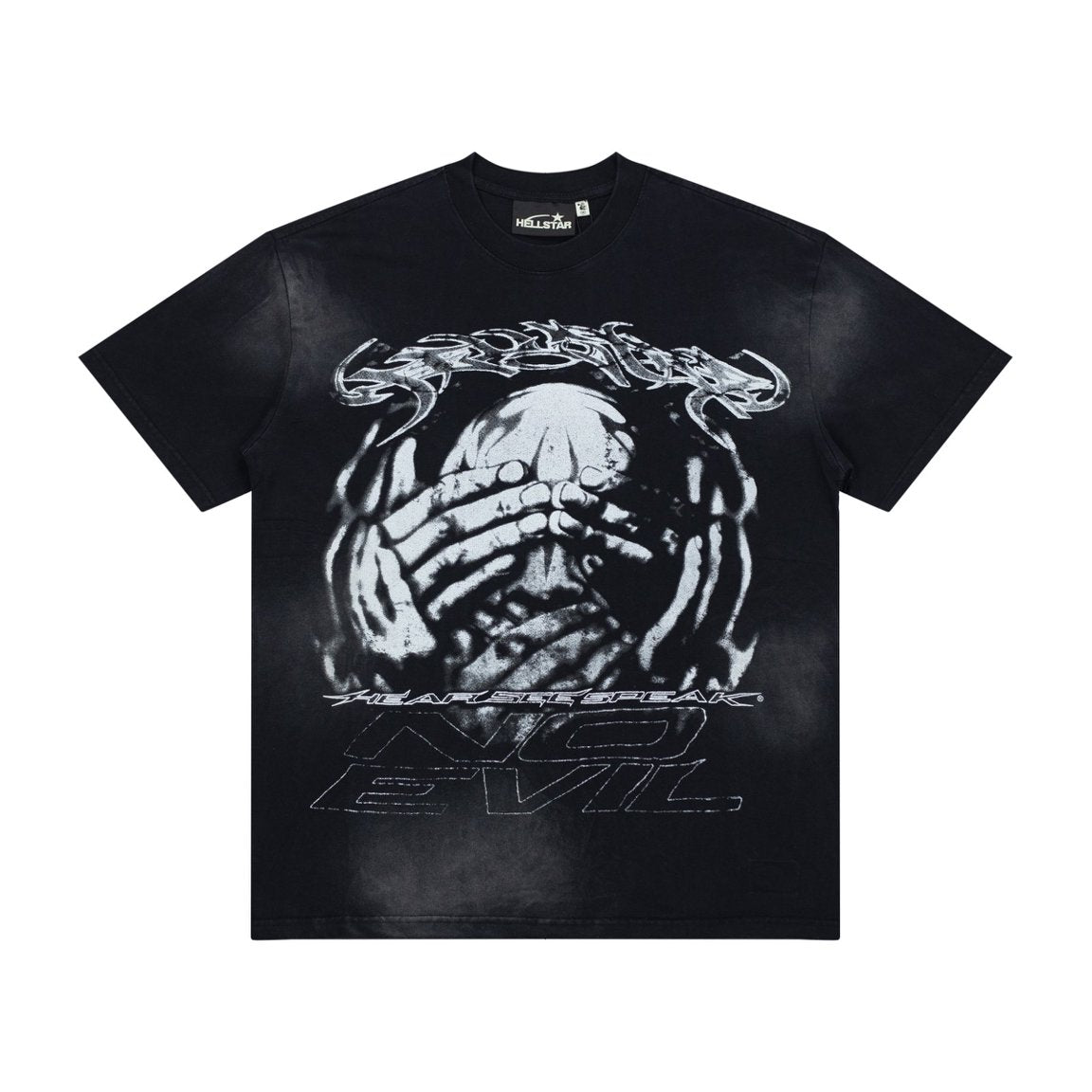 Hellstar No Evil Hear See Speak Skull Hands Vintage Washed Tee